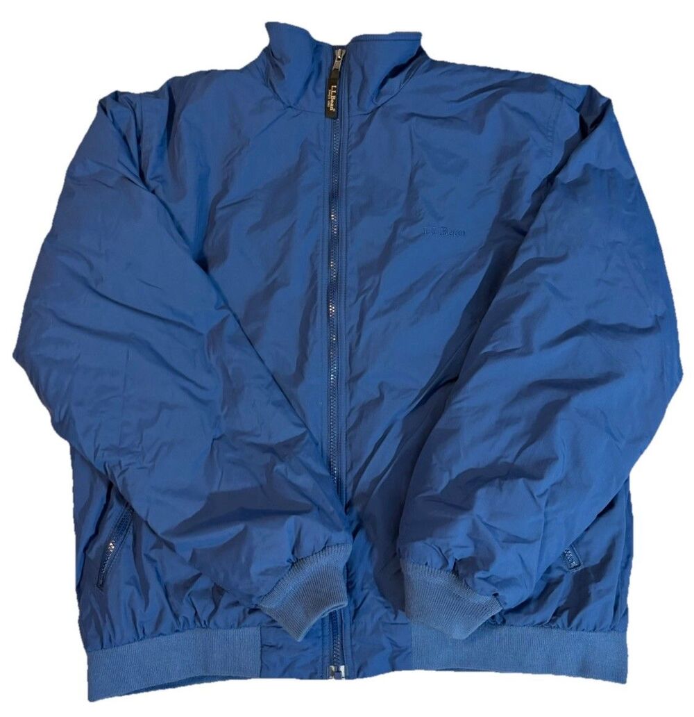 LL Bean Men’s Navy Blue Fleece-Lined Warm Up Jacket Large Full Zip